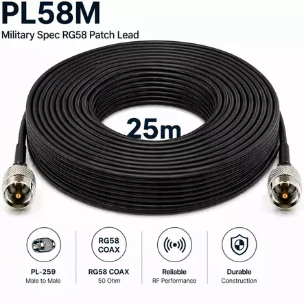 25m RG58 UHF VÄLIKAAPELI MIL SPEC - Koaksiaalivälikaapelit - 703091 - 2