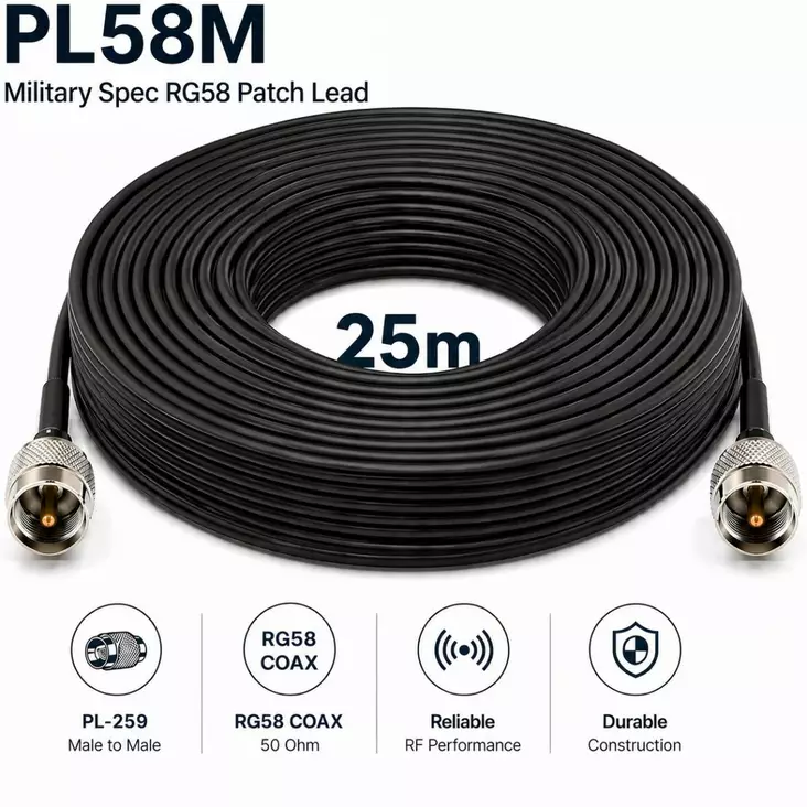 25m RG58 UHF VÄLIKAAPELI MIL SPEC - Koaksiaalivälikaapelit - 703091 - 2