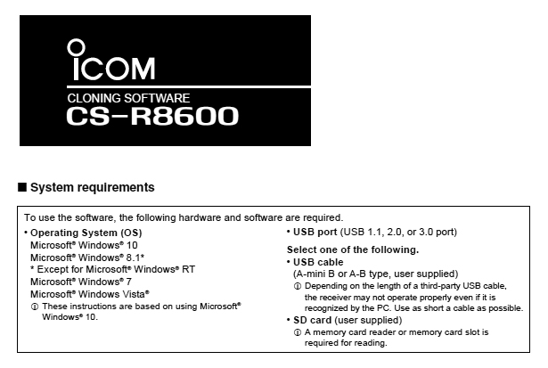 ICOM CS-R8600 VASTAANOTTIMEN PC- OHJELMOINTI-OHJAUS OHJELMA - Radiopuhelimien ohjelmointitarvikkeet - 317011 - 1