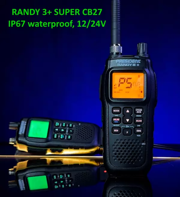 PRESIDENT RANDY III SUPER 12/24V CB27 LA KÄSIRADIOPUHELIN IP67, NYT UUTENA 12/24V ja IP67 VESITIIVEYS! - CB27 LA-radiopuhelimet 26-28 MHz - 201031 - 1