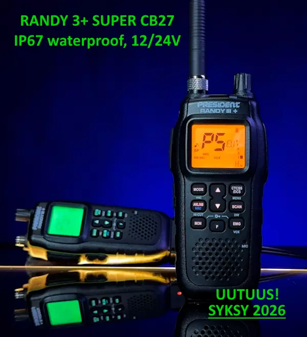 PRESIDENT RANDY III + SUPER (ver.3) 12/24V CB27 LA KÄSIRADIOPUHELIN IP67, NYT UUTENA 12/24V ja IP67 VESITIIVEYS! - CB27 LA-radiopuhelimet 26-28 MHz - 201031 - 1