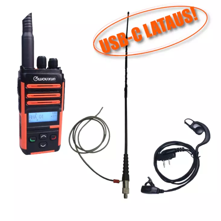 WOUXUN R59 RHA68 METSÄSTYS VHF + C-HEADSET + KOMPRO 70 TEHOANTENNI + PAMPPU 18cm + USB-C LATAUS !!! - RHA68 TARJOUSPAKETIT - 140291 - 1