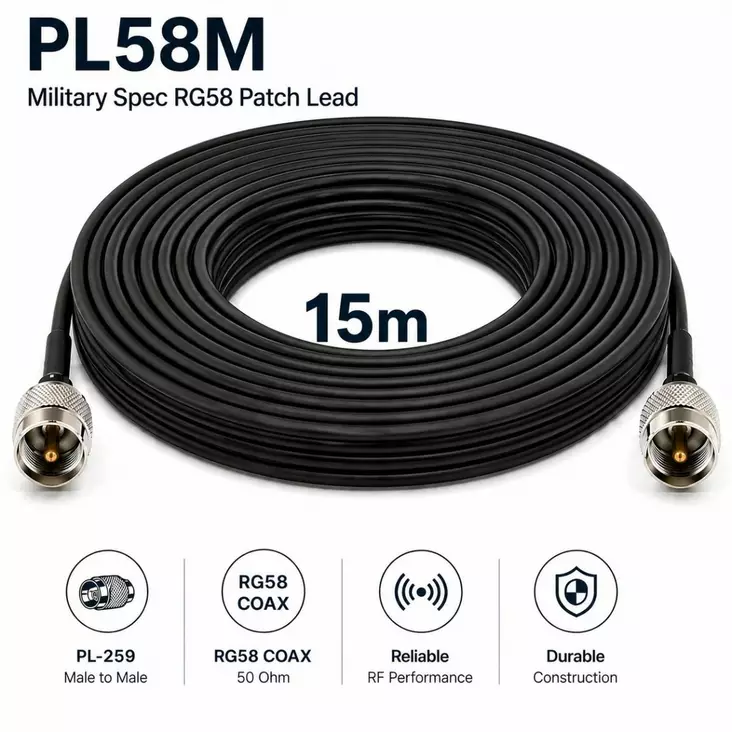 15m RG58 MIL SPEC UHF VÄLIKAAPELI - Koaksiaalivälikaapelit - 703123 - 1