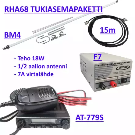 AT-779S RHA68 RADIO + BM4-antenni + F7 PWR + UHF-antennikaapeli 15m TUKIASEMA PAKETTI - RHA68 TARJOUSPAKETIT - 140404 - 1