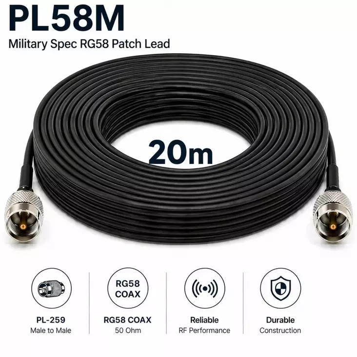 20m UHF (M) VÄLIKAAPELI MIL SPEC RG58 - Koaksiaalivälikaapelit - 703124 - 2