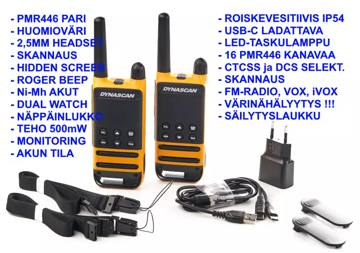 DYNASCAN P19 PMR446 RADIOPUHELIN PARI SALKULLA, USB-C, FM-radio! IP54 - PMR446 KÄSIRADIOPUHELIMET - 207064 - 1