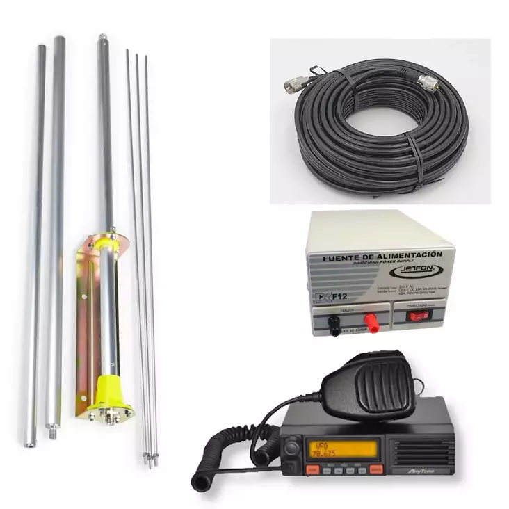 KYLÄRADIO 4 AT-5189 RHA68 RADIO + BM70 DUAL 5/8 ANTENNI + F7 VIRTALÄHDE + RG213 KAAPELI 30m - Kyläradio RHA68 paketit 67-72MHz - 140308 - 1